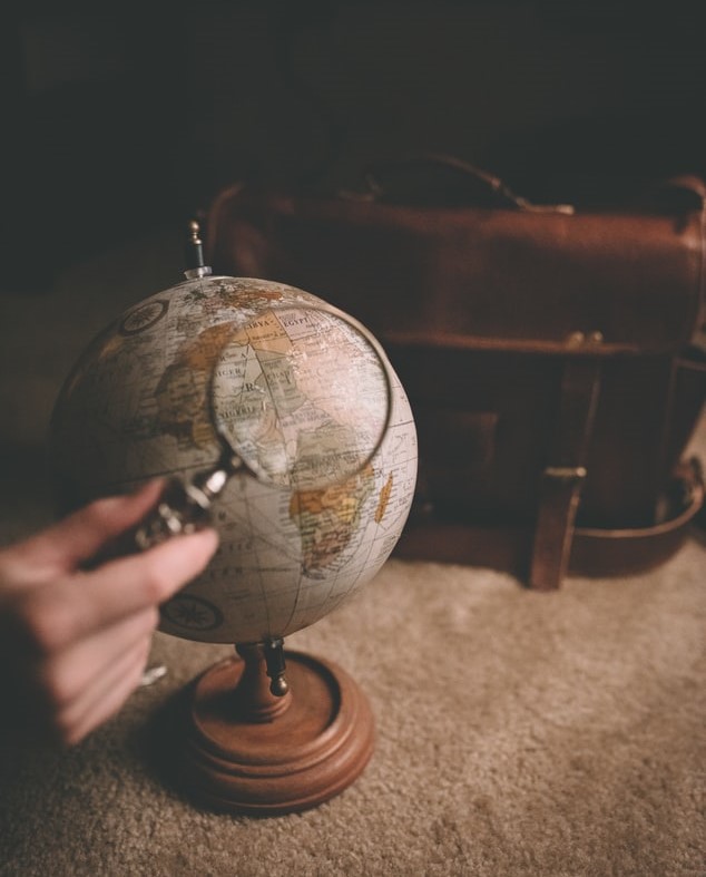 old globe and magnifying glass