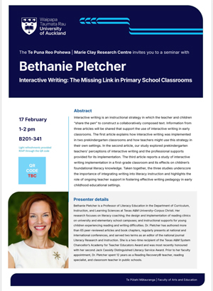 Dr. Pletcher delivered a literacy presentation advertised via this flyer in new zealand