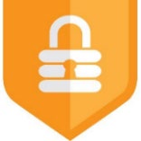 Orange shield with a white lock on it
