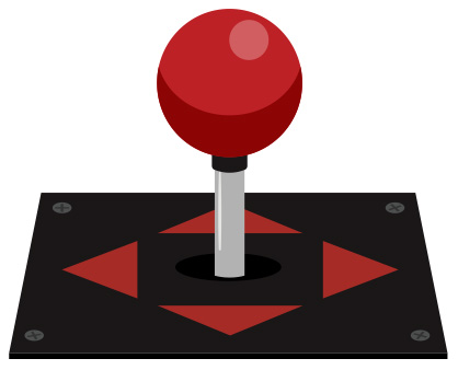 Red joystick on a black pad, with red arrows marking joystick directions available