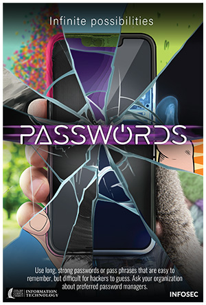 Passwords movie poster: Multiverse of different hands holding a mobile phone broken out into ten shattered sections from the center of the screen where Passwords is displayed