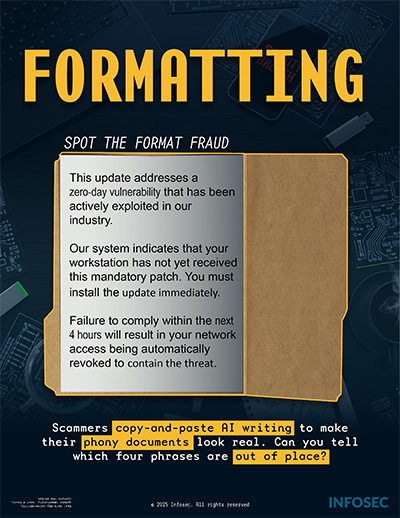 Formatting, Spot the format fraud poster; select for the key