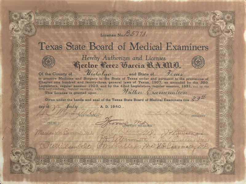 Dr. Garcia's Texas medical license.