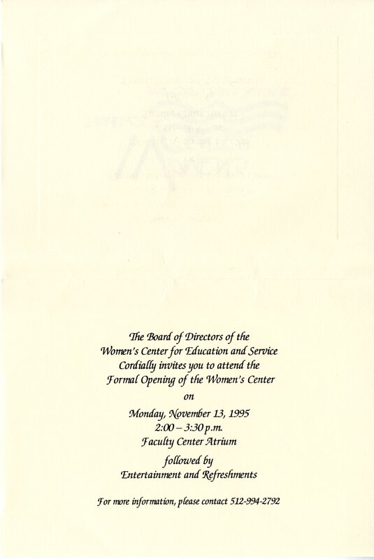 invitation to the formal opening of the TAMU-CC Women's Center on November 13, 1995, from 2 to 3 p.m.