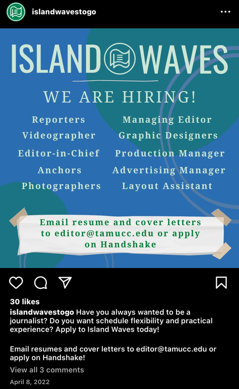 Island Wave - Social Media Job Call (reporters, Videographer, Editor-in-Chief, Anchors, Photographers, Managing Editor, Graphic Designer, Production Manager, Advertising Manager, Layout Assistant). 