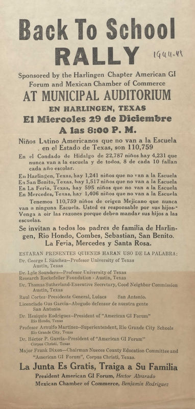 A photograph of a AGIF flyer that advertises a rally to address the lack of Latino children enrolled in school. 