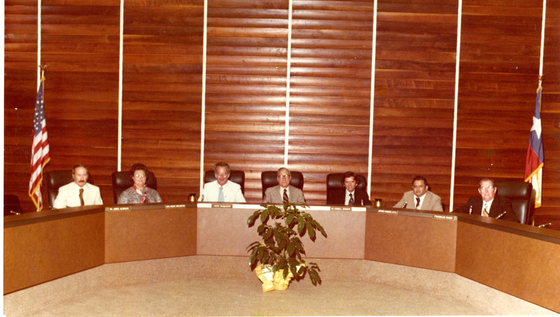 Arturo Vasquez and CCISD School Board Trustees. Dr. James Albright, Marsha Darlington, Jack McQueen, Glen Huston, Dr. Cornell Barnard, Arturo Vasquez, and Franklin Bass.