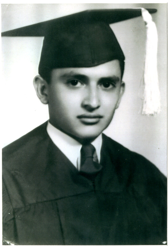 Black and white Arturo Vasquez high school graduation photo.