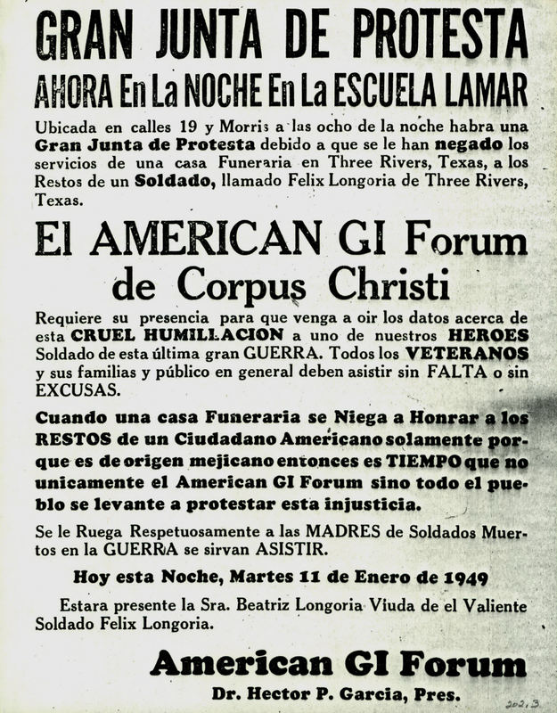 AGIF flyer imploring people to protest the bigotry of the funeral home that refused to host a service for Private Longoria. 