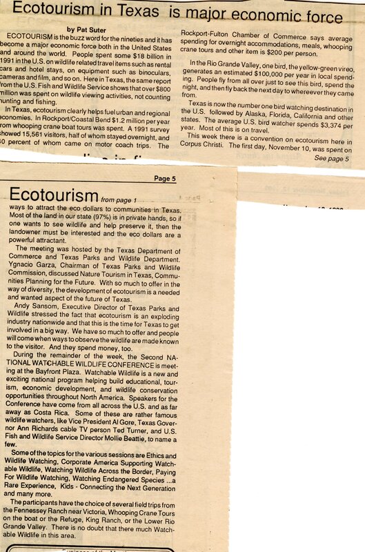 An article by Pat Suter on Ecotourism.