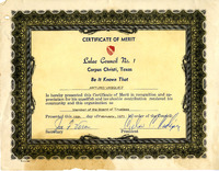 A certificate of Merit presented to Arturo Vasquez by Council No. 1 of the League of United Latin American Citizens.