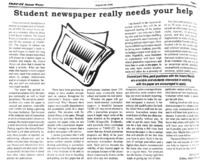 Island Waves - August 24, 1994, p. 3. Article title: Student Newspaper Really Needs Your Help. This article continues the conversation of sustaining the newspaper.