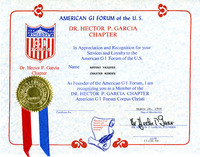 A certificate of appreciation for services and loyalty presented to Arturo Vasquez from Dr. Hector P. Garcia and the American GI Forum.