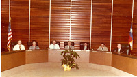 Arturo Vasquez and CCISD School Board Trustees. Dr. James Albright, Marsha Darlington, Jack McQueen, Glen Huston, Dr. Cornell Barnard, Arturo Vasquez, and Franklin Bass.