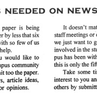 Island Waves - March 2, 1994, p. 1. Announcement title: Volunteers Needed On Newspaper Staff This announcement calls for volunteers for this student newspaper.