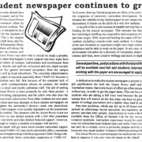 Island Waves - May 4, 1994, p. 1. Article title: Student Newspaper Continues to Grow This announcement calls for volunteers to sustain this student newspaper