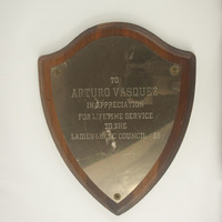 An Appreciation plaque for Lifetime service from the Ladies LULAC Council #26 to Arturo Vasquez.