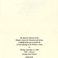 invitation to the formal opening of the TAMU-CC Women's Center on November 13, 1995, from 2 to 3 p.m.