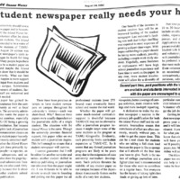 Island Waves - August 24, 1994, p. 3. Article title: Student Newspaper Really Needs Your Help. This article continues the conversation of sustaining the newspaper.