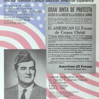 Poster advertising an exhibit of Dr. Garcia's papers at the Texas A&M-Corpus Christi Bell Library. 