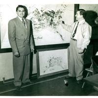 CCISD School Board Trustees, Arturo Vasquez and Arnoldo Lerma, in front of a Corpus Christi Independent School District map.