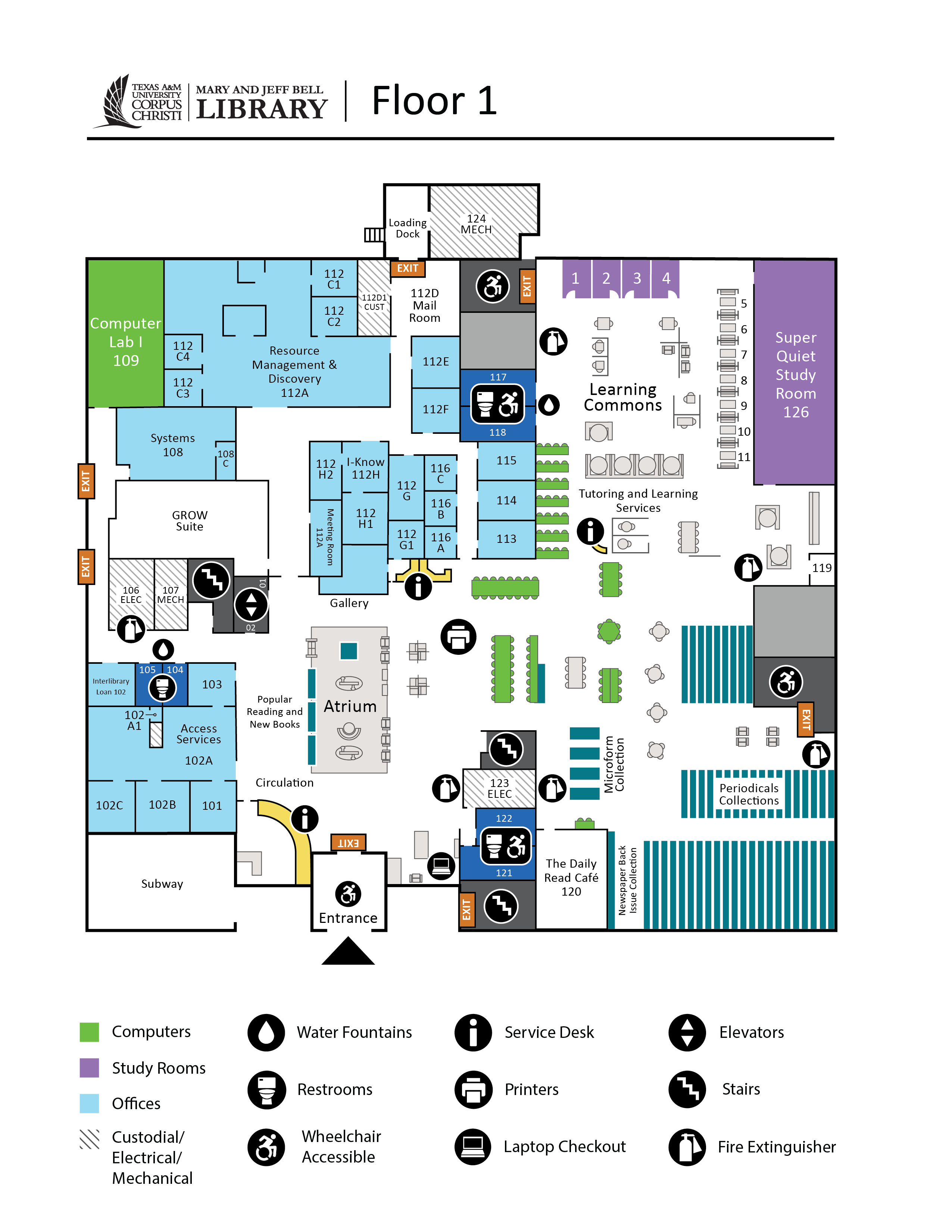 Bell Library map of first floor