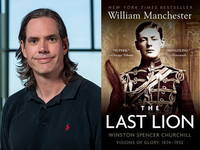 Headshot of Jeff Dillard on the left, cover art for The Last Lion on the right
