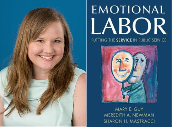 Beth Rauhaus' portrait with the book cover from Emotional Labor