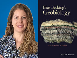 Brandi Reese's portrait with the book cover from Baas Becking's Geobiology