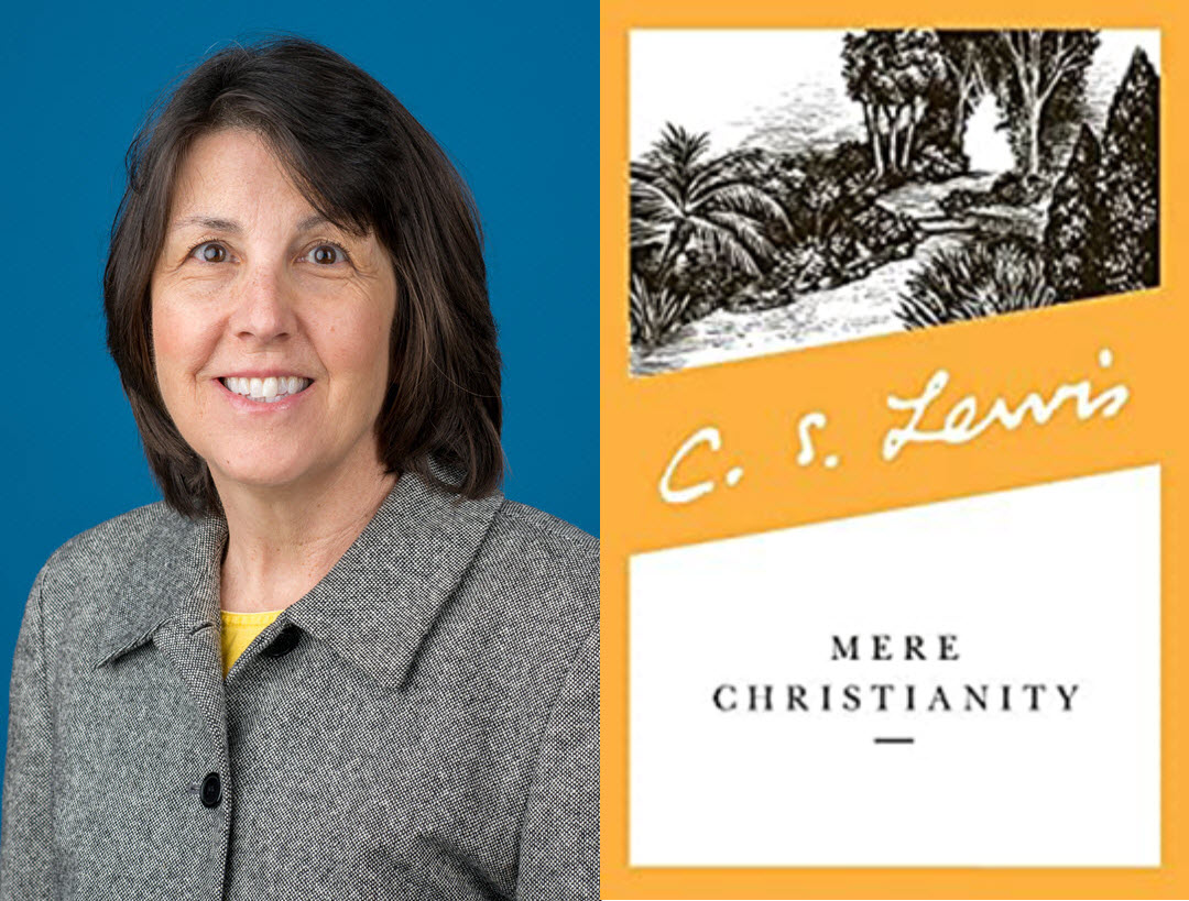 Katherine Smith's portrait with the book cover from Mere Christianity