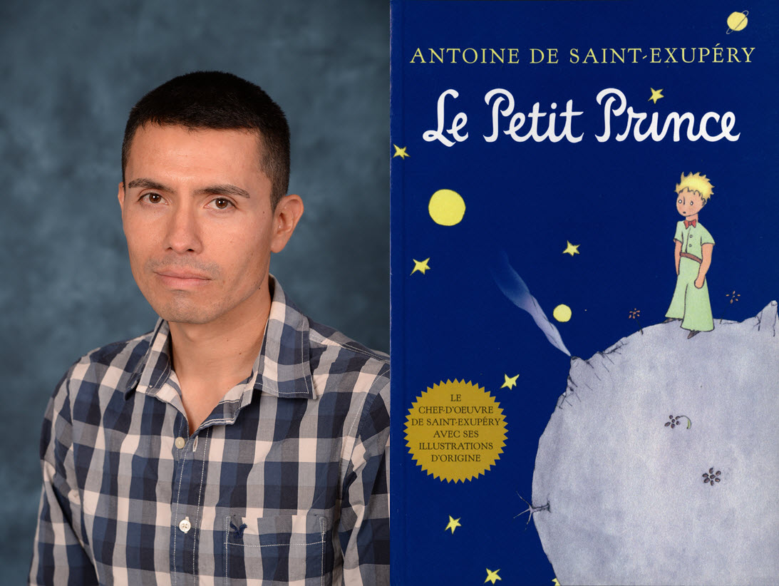 Luis Garcia's portrait with the book cover from Le Petit Prince
