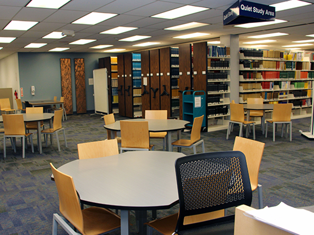 1st floor showing several tables with chairs for studying