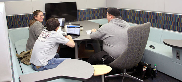Groups study booths with TV monitor located on the 2nd Floor of the library