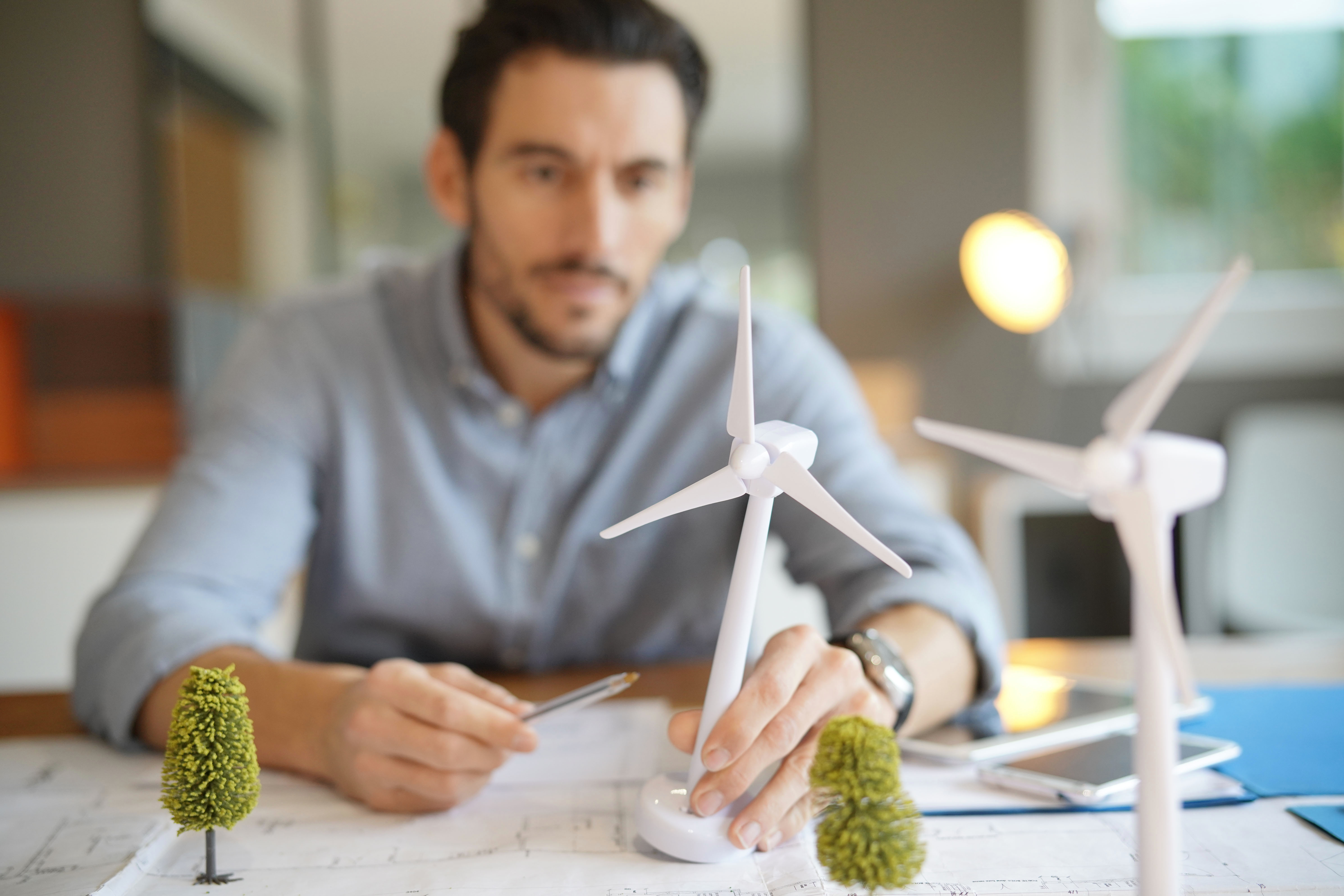environmental engineer planning a wind turbine array