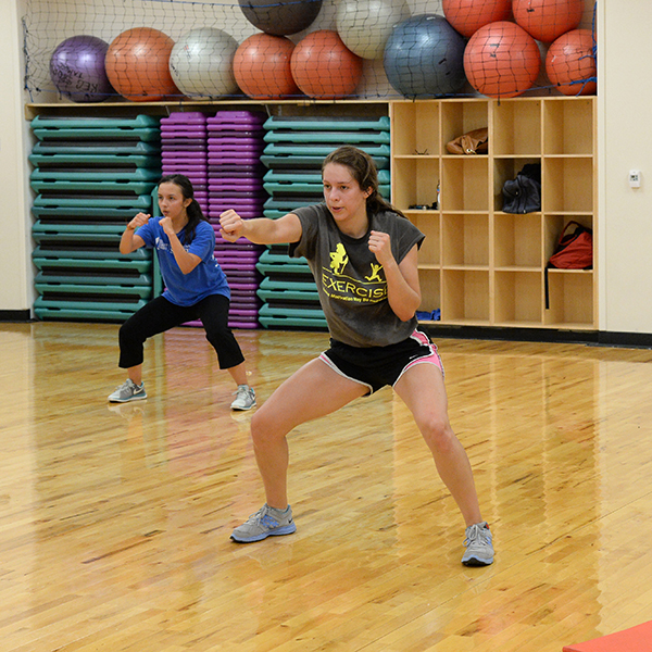 Students in a group fitness class