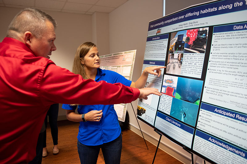 faculty discussing a poster