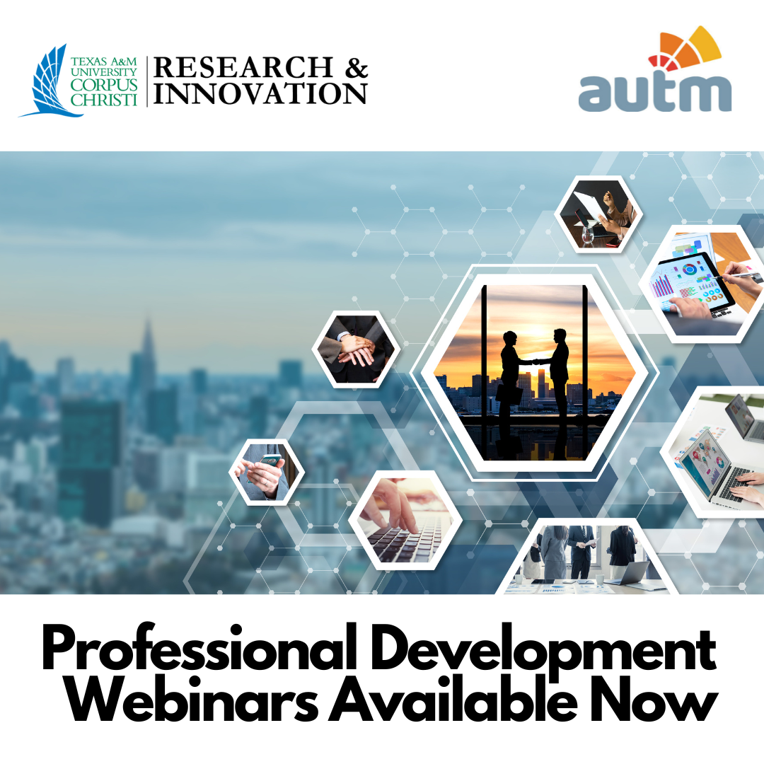 AUTM Professional Development Webinars Ad that says "Professional Development Webinars Available Now"