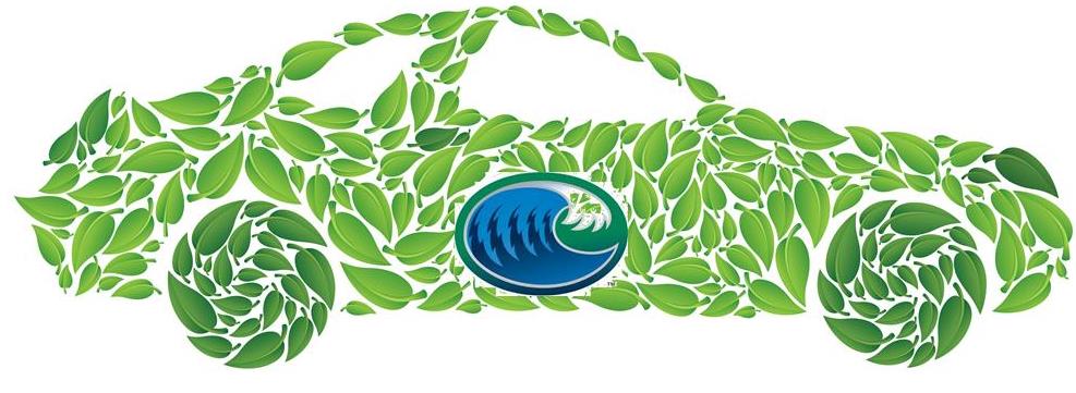 Graphic Green Car made of leaves with TAMU-CC Islander logo on door