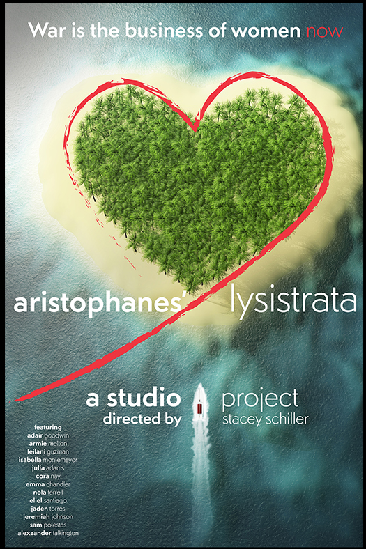 Promotional poster for Texas A&M University-Corpus Christi Department of Theatre & Dance. The design features the university logo above large blue and green text reading 'Theatre & Dance on the Island.' An illustration of a cable-stayed bridge, palm trees, birds, and a waterfront building appears below. Text at the bottom reads 'Arts on the Island 2026-2027' and 'Create. Perform. Inspire.