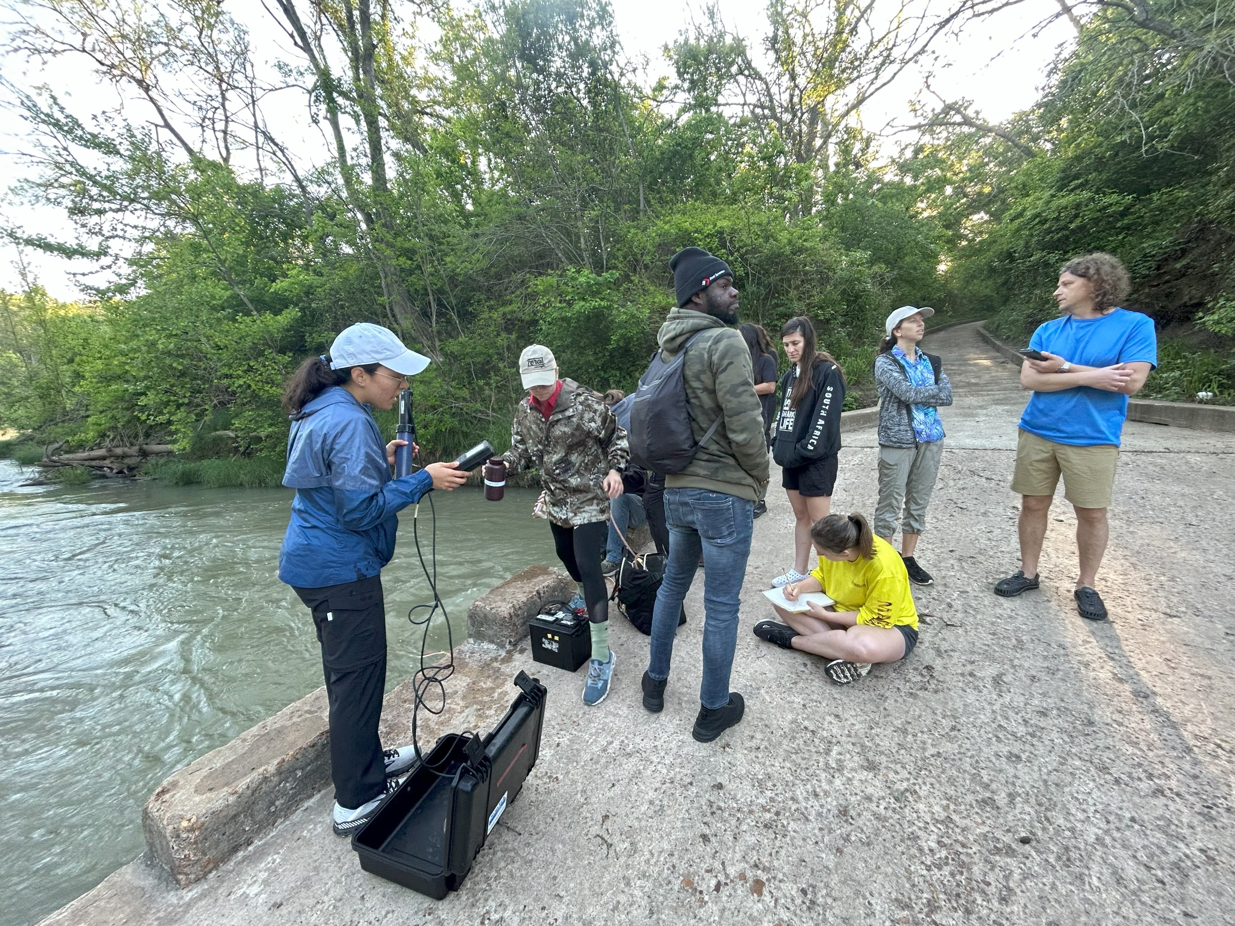 Sample collection from foot bridge at Palmetto State Park