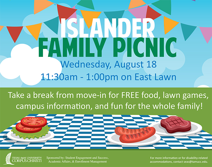 Islander Family Picnic. Wednesday, August 18th from 11:30-1pm on the east lawn.