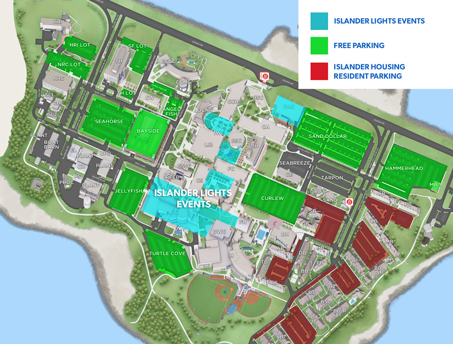 Islander Lights Parking and Event Map